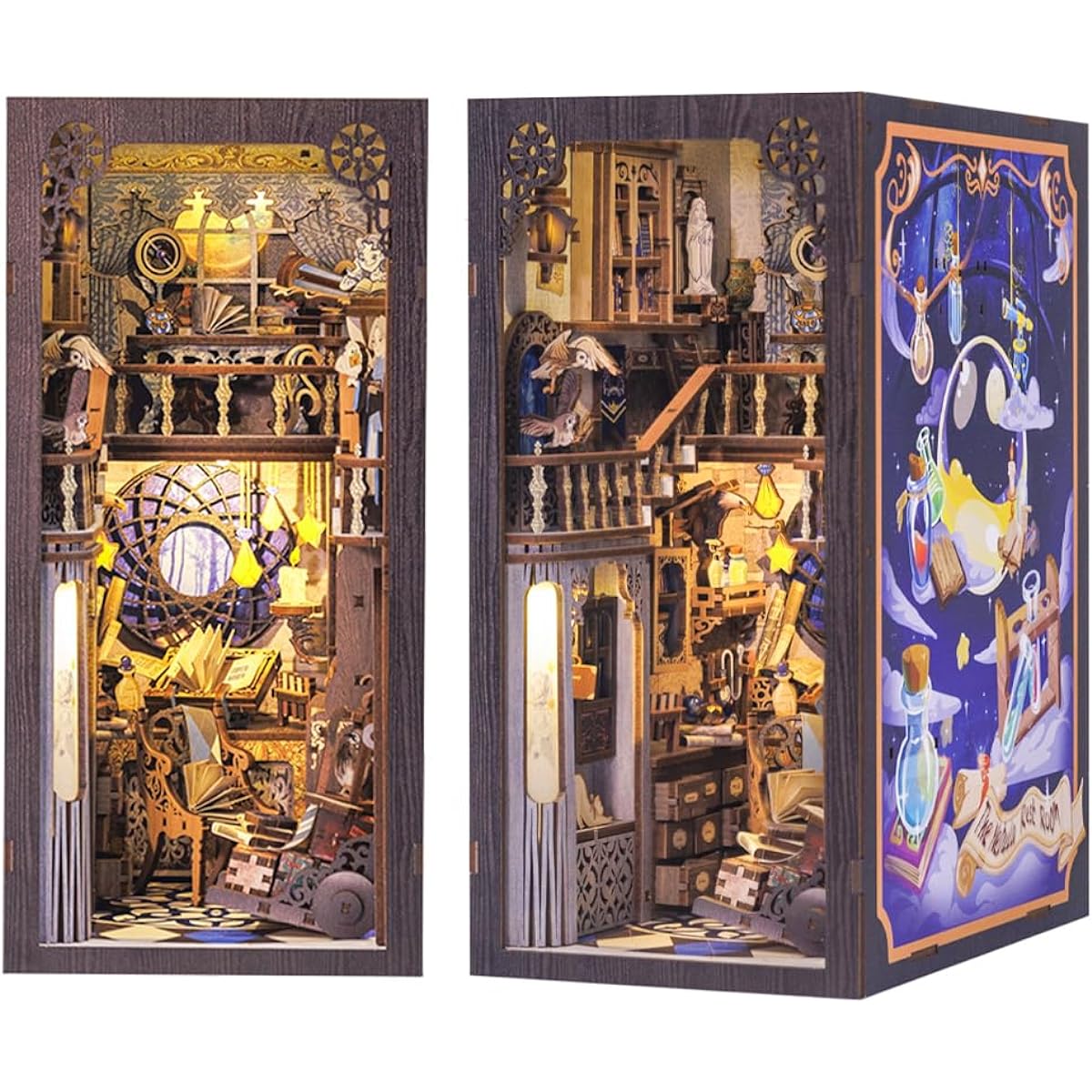 CuteBee - Book Nook Starry Magic DIY Wooden Puzzle Dollhouse LED Switching Light Miniature House Handmade Kit Can be done alone by beginners and junior high school students Perfect gift with mini world book stand Official sales product (Nebula Rest Area)
