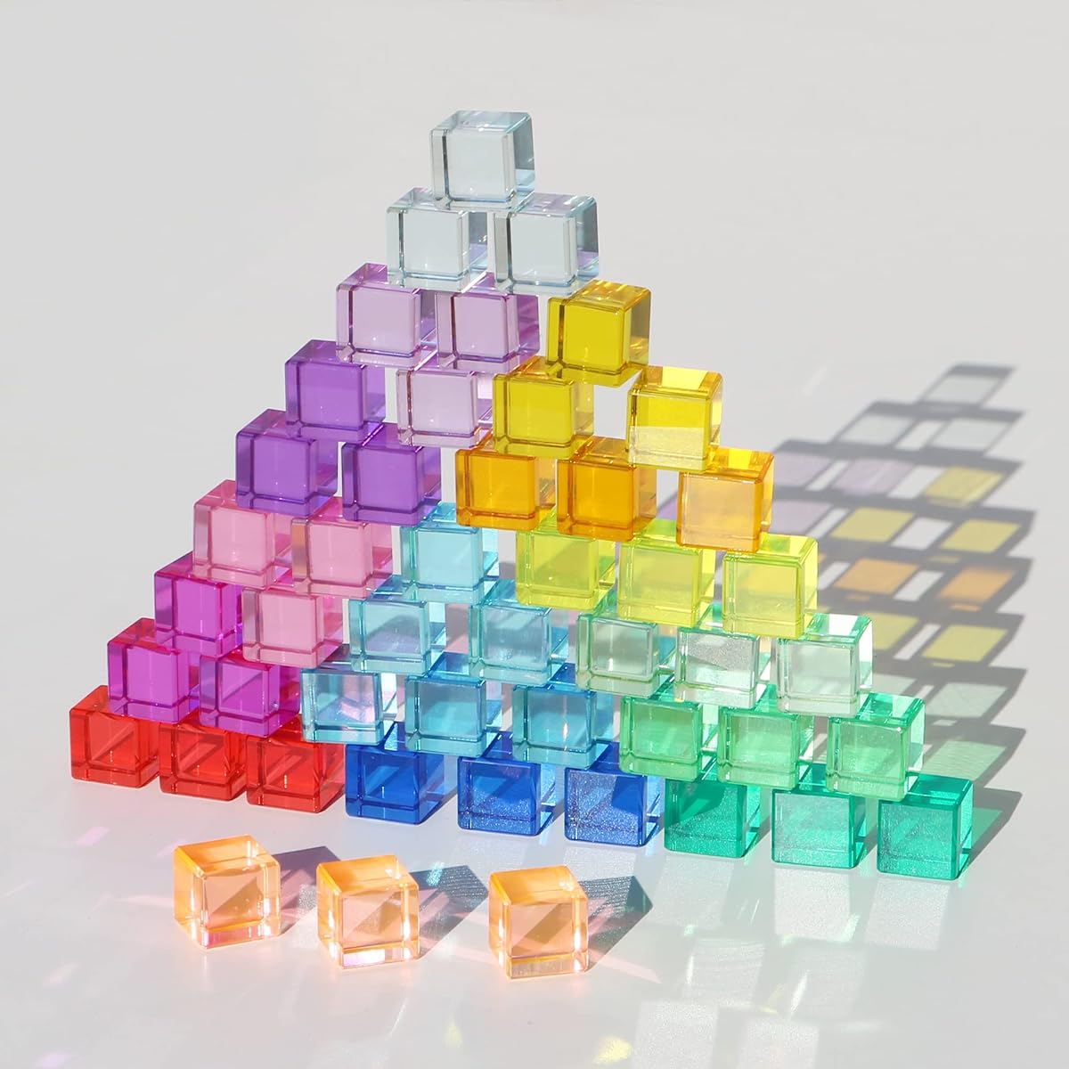 KOAICS Rainbow Crystal Acrylic Cubes Kids Learning Color Light Shadow Toys, Stacking Gem Blocks Sensory Building Blocks for Kids (48 Pieces)…