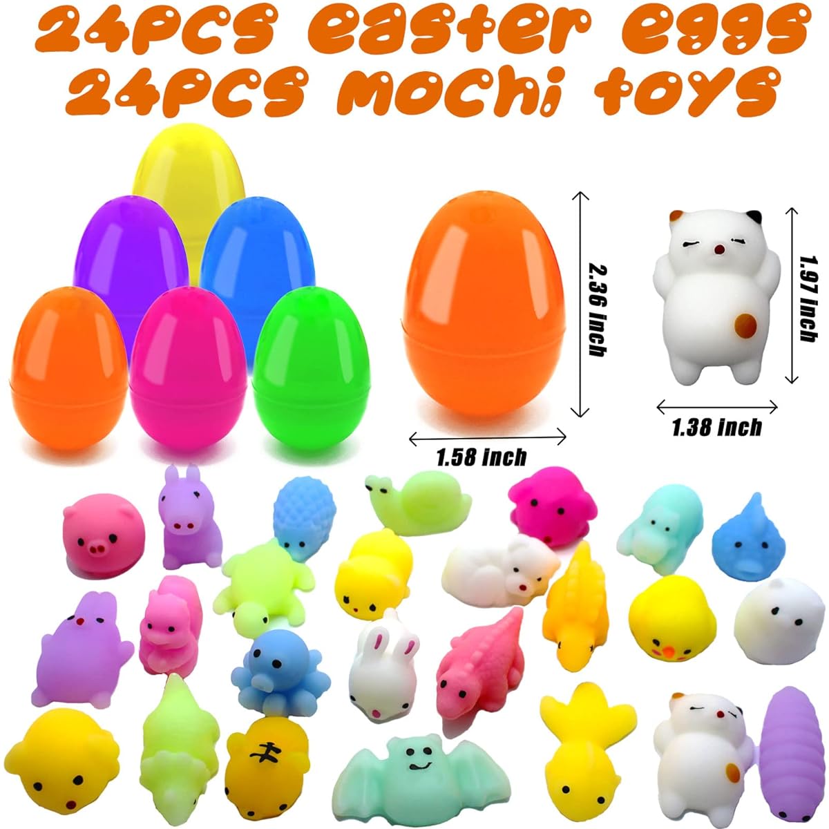 24pcs Plastic Easter Eggs Squishy Toys for Kids, Great Easter Egg Hunt Game, Easter Basket Fillers, Easter Party Favors