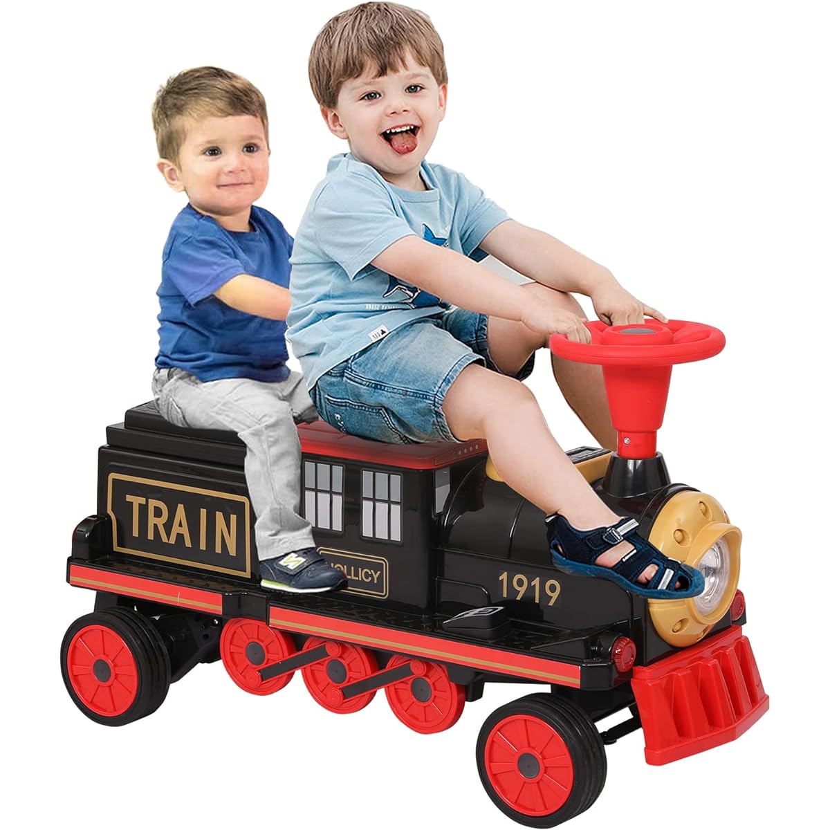 Uenjoy Train Ride 12V Train for 2 Seater Kids Trackless Electric Train with Lights and Music Birthday Gift for Boys Girls Toddlers (Red Train)