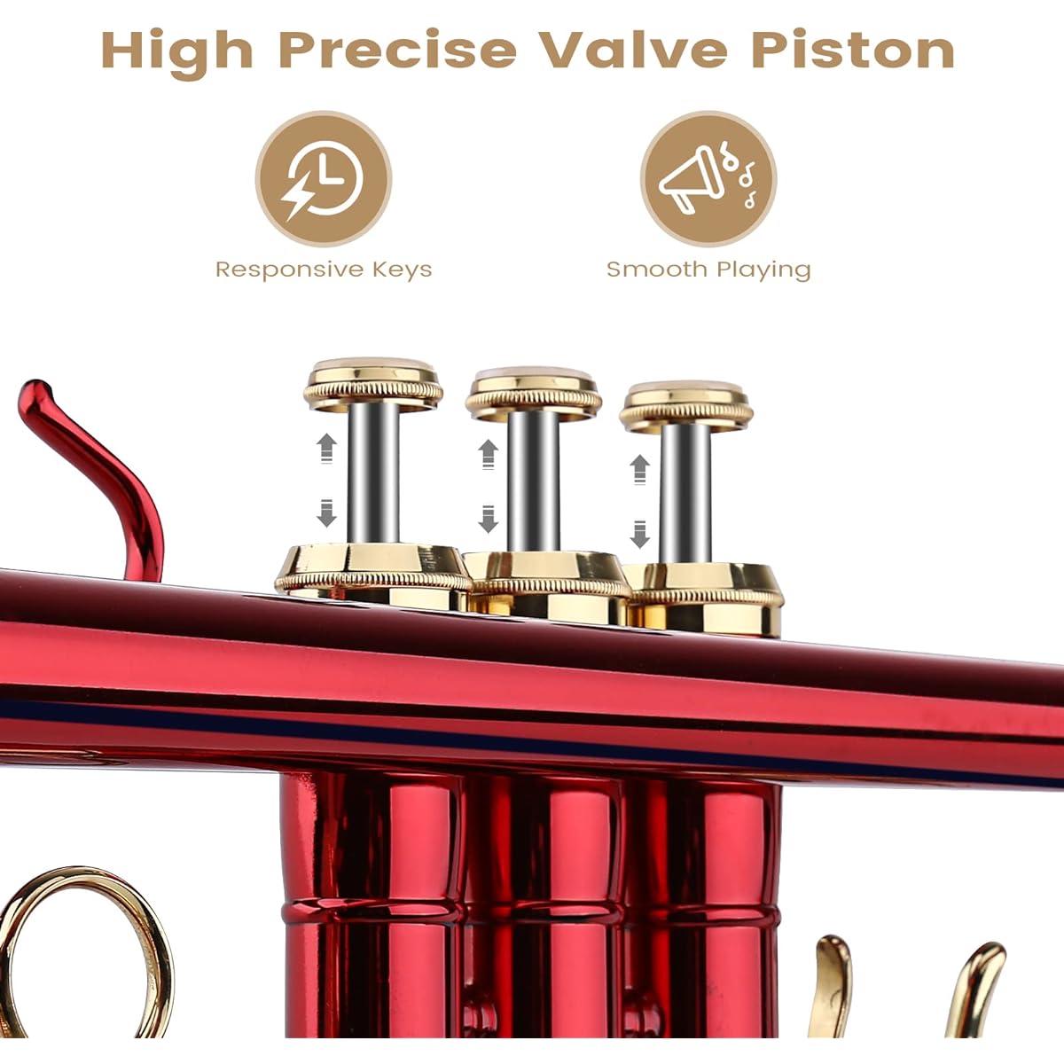 Asmuse BB Standard Trumpet Set for Beginners Brass Student Trumpet Instrument with Hard Case (Red)