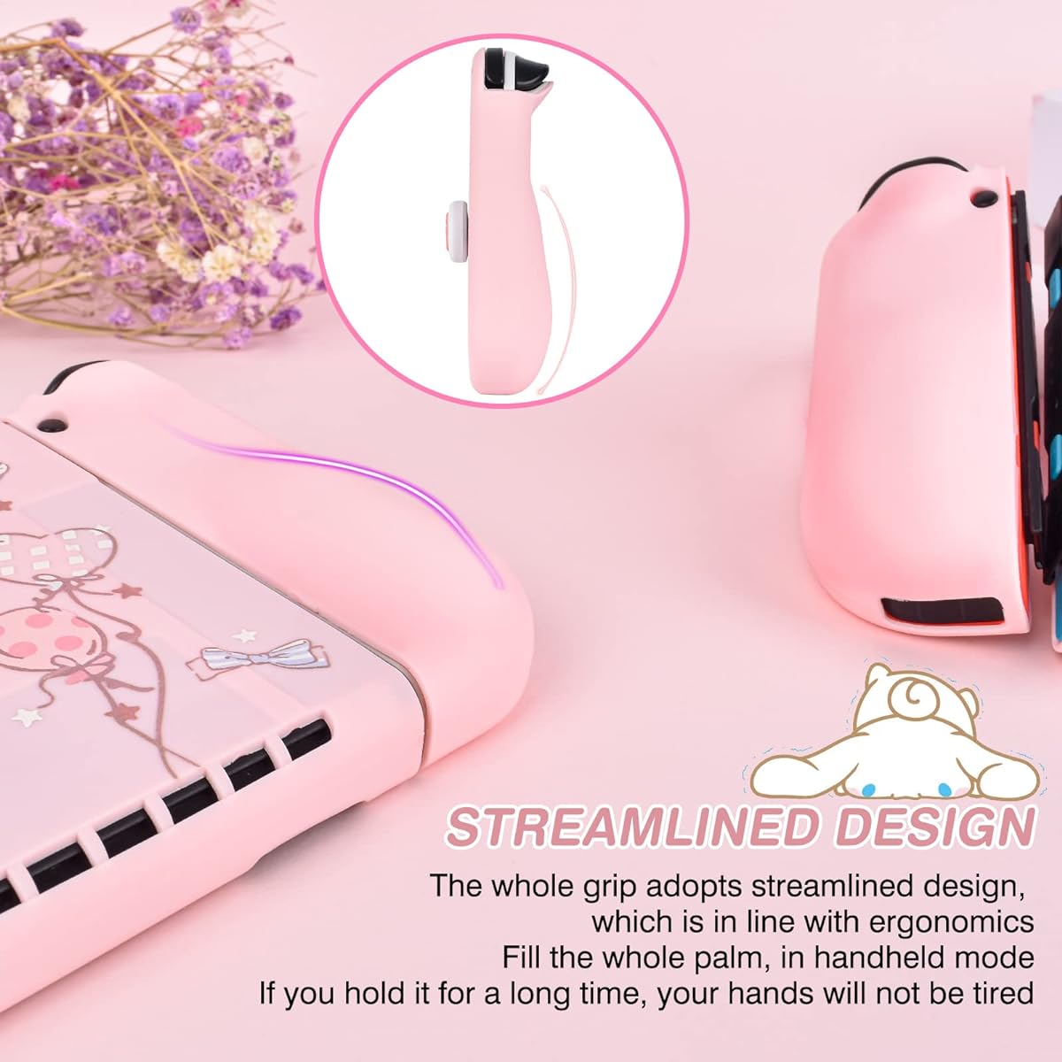 DLseego Cute Dog Switch OLED Protective Case Silicone Soft Cover Shockproof Pink Skin Joy Con Shell 4 Pieces Cat Claw Thumb Grip Cap