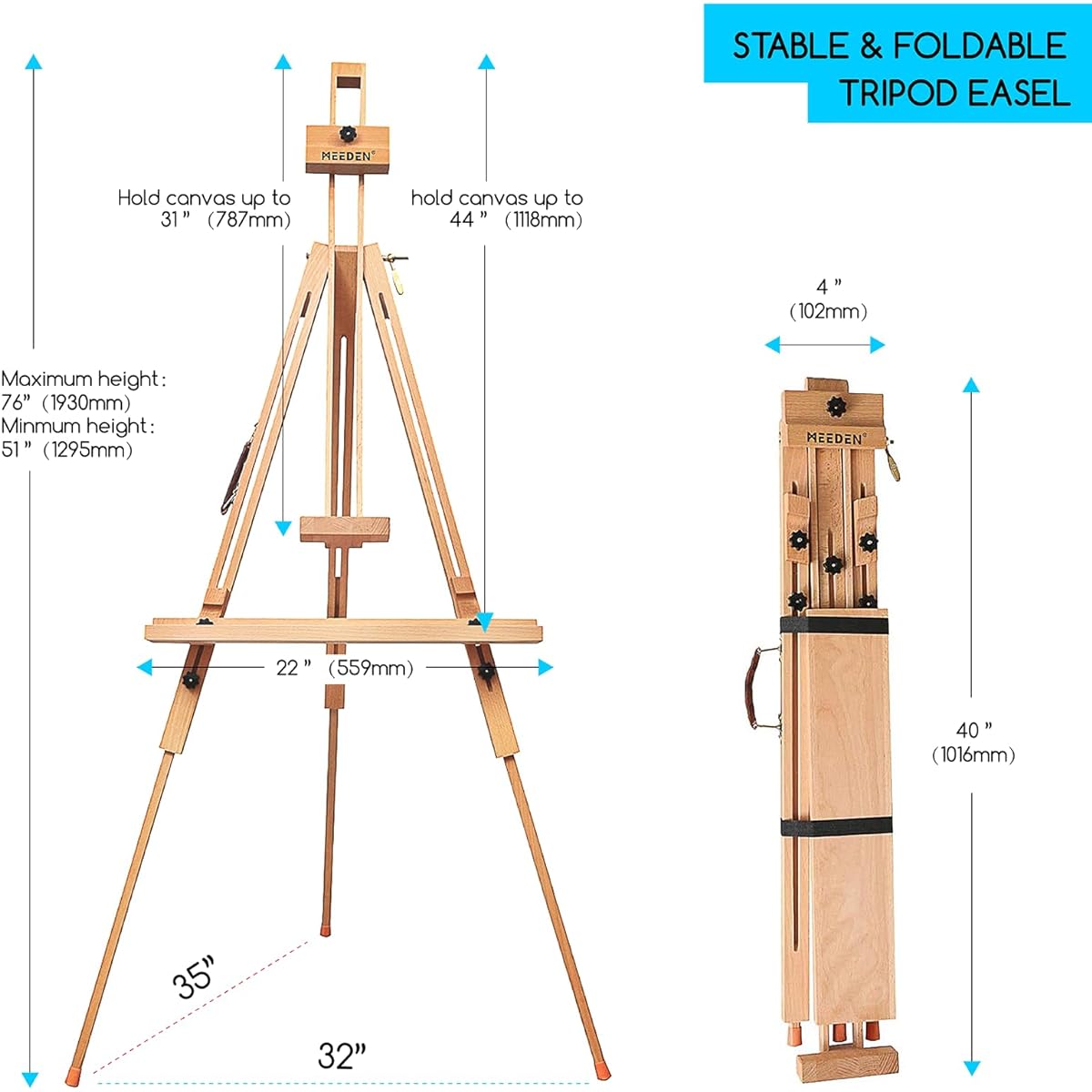 g Easel, Tripod Easel, for Outdoor Use, A-Frame, with Storage Bag, Foldable, Portable, Adjustable Height, Fits 79-112cm Canvas, Wooden Easel, Easel Stand, Studio Easel, Sketch Easel, for Art, Office, Outdoor Use, for Artists, Students, Adults, Wood Color