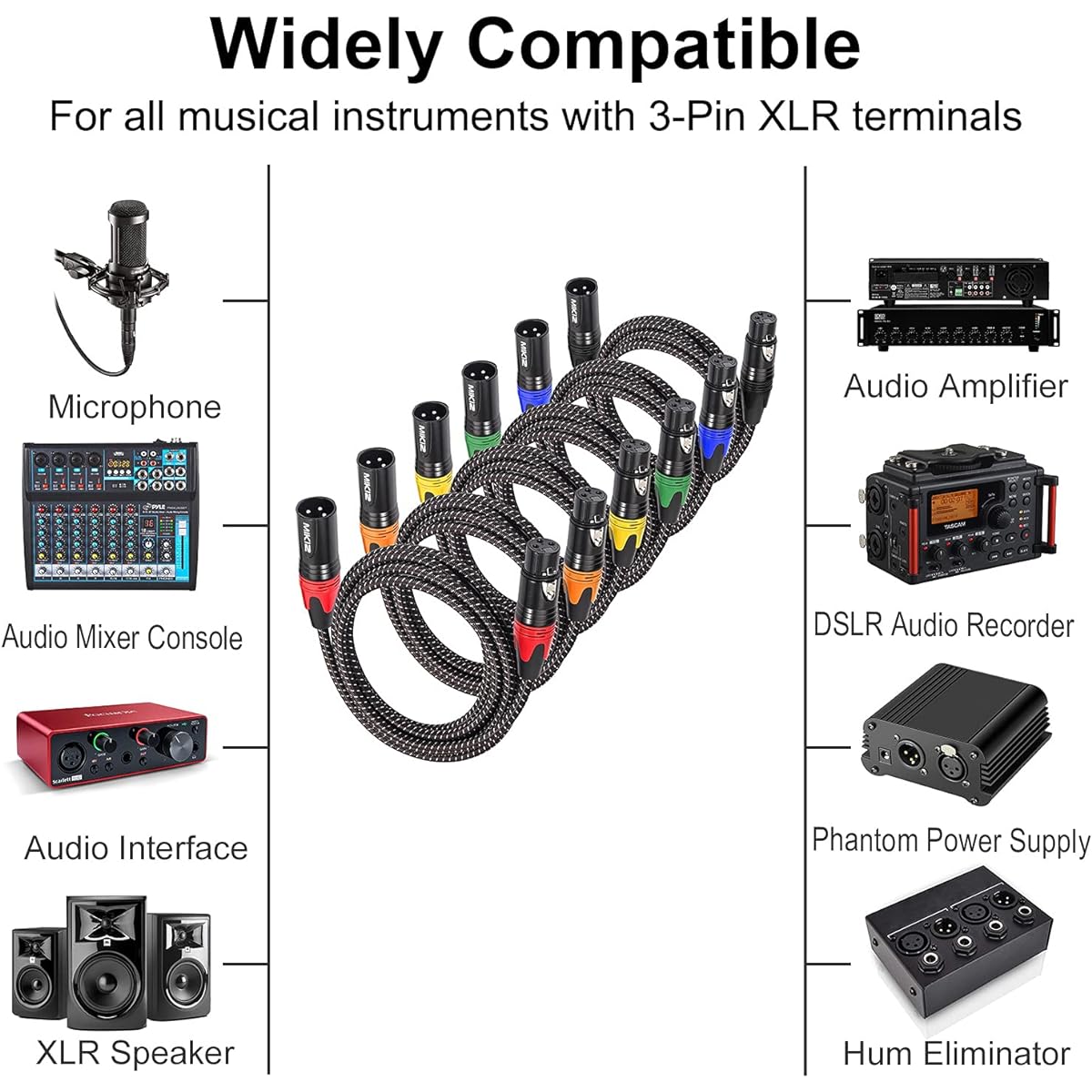 MIKIZ XLR Cable 35ft 6 Pack XLR Patch Cable Male to Female for XLR Audio Cable 35ft