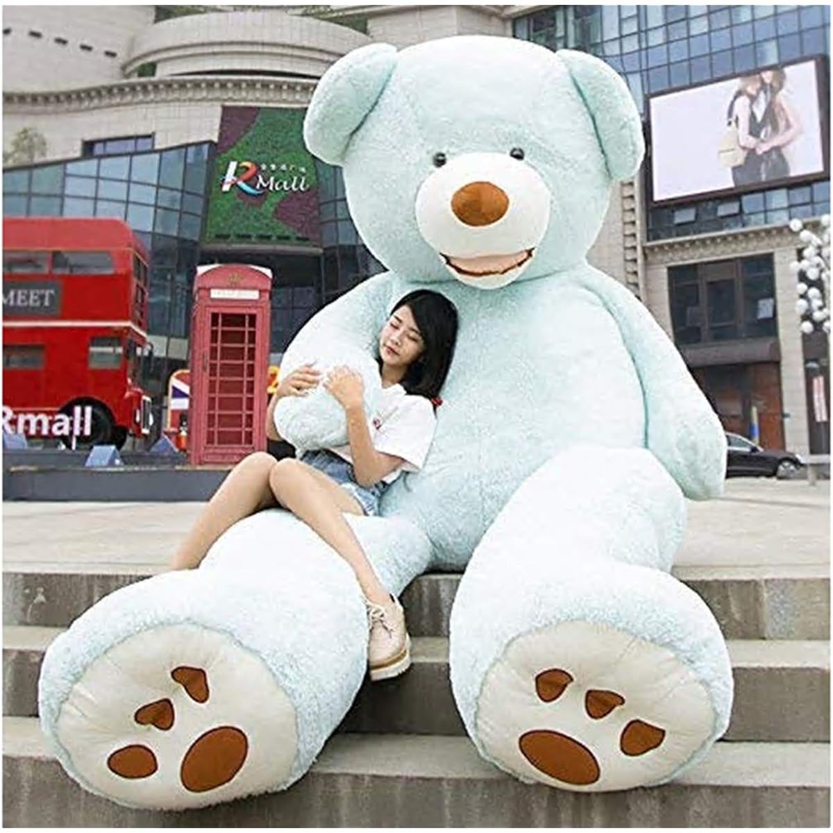 HYAKURI Plush Toy, Extra Large Bear/Teddy Bear, Cute Bear, Animal, Large/Giant Bear Plush Toy/Bear Stuffed Animal/Bear Pillow/Celebration/Fluffy Plush Toy (160cm, Blue)