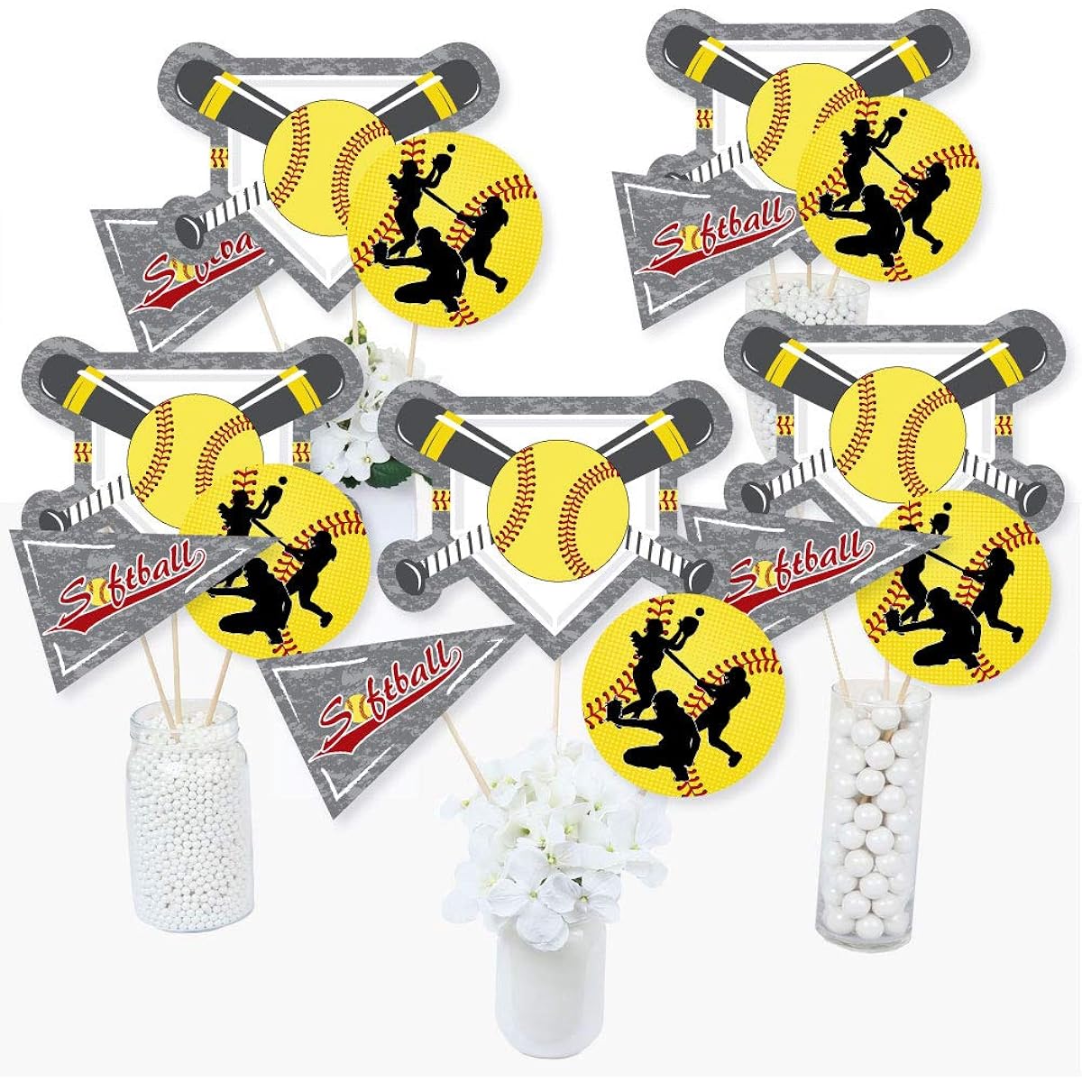 Grand Slam Fastpitch Softball Birthday Party Baby Shower Centerpiece Sticks Table Toppers Set of 15