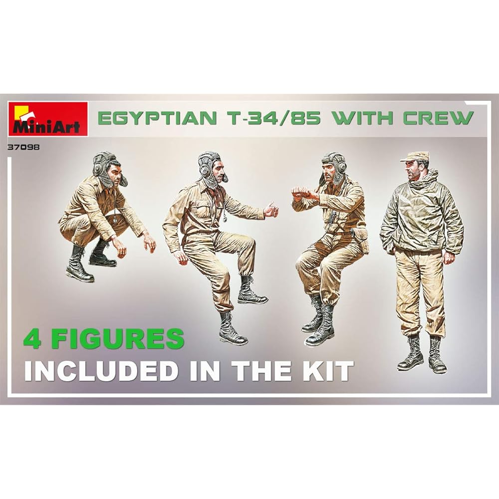 Miniart 1/35 Egyptian Army T-34/85 with 4 tank soldiers plastic model MA37098