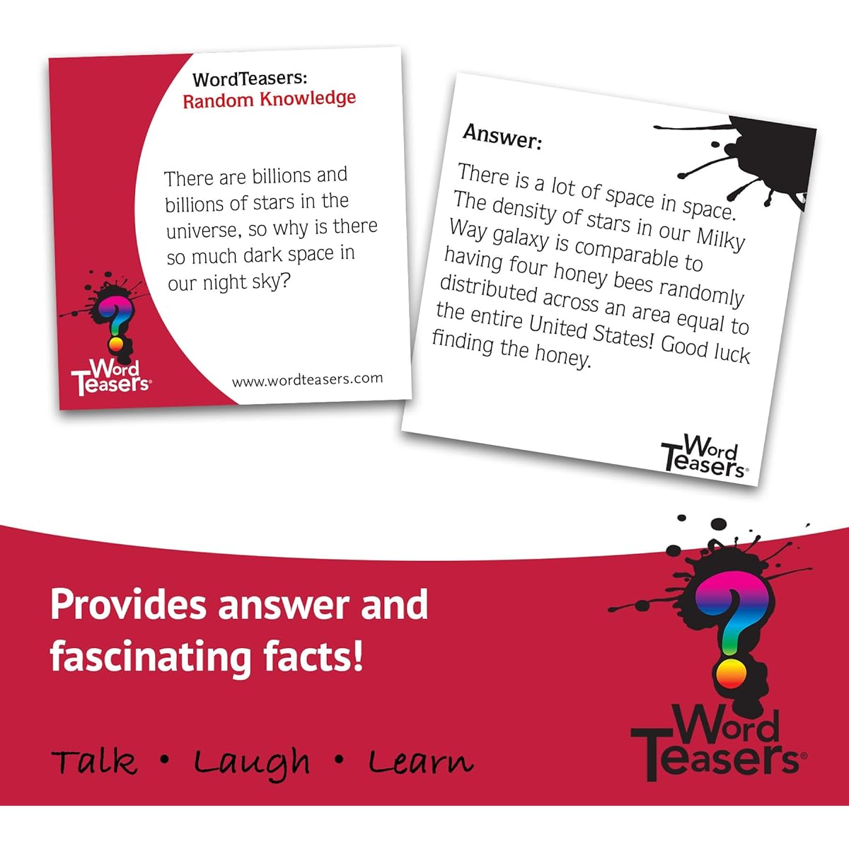 Word Teasers Random Topic Conversation Starters - Fun Trivia Cards Game for Family, Couples, Parties, Travel - Flashcards for Adults and Kids Ages 10+ - 150 Questions (Random Knowledge Edition)