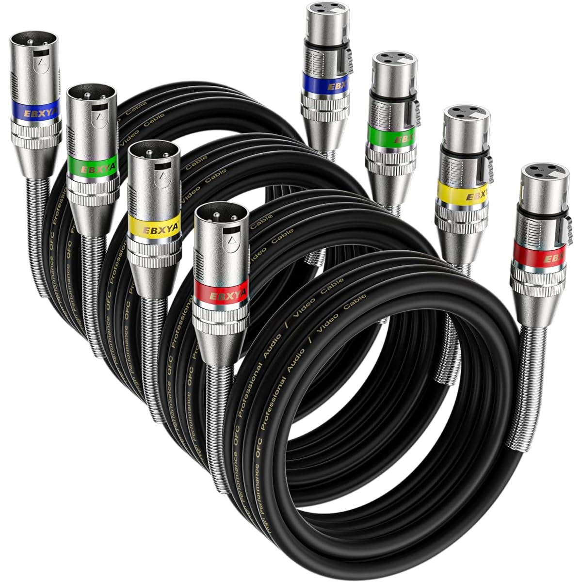 EBXYA XLR Cable 15ft 4 Pack XLR Male to Female Balanced 3 Pin Metal Spring Microphone Cable Compatible with Mixers/Speakers/Amplifiers/Microphones