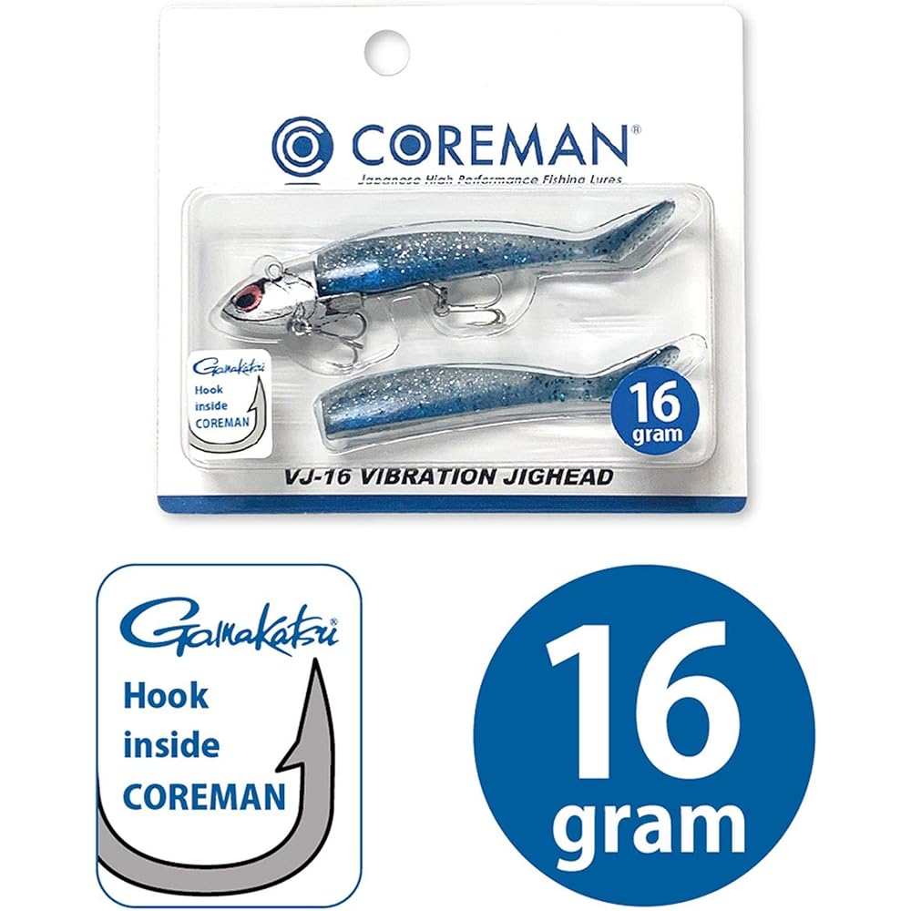 COREMAN Worm VJ-16 Vibration Jig Head #060 Gold Chrome Head + Squid Sandfish.