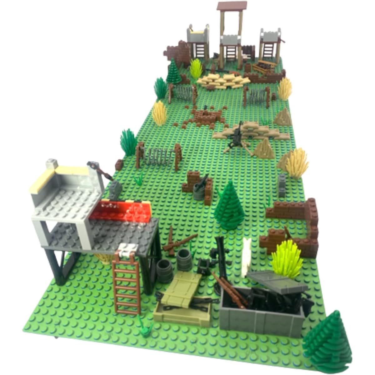 General Gym Custom Battle Scene 2 Building Blocks Toy Playset 534 Piece Accessory Set Includes Buildings, Weapons, Bar Wire and More