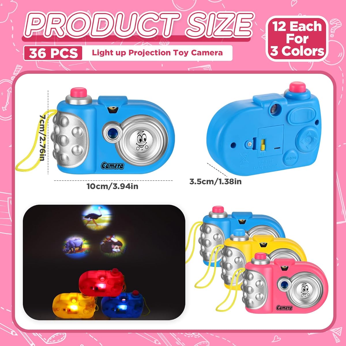Jerify 36 Pieces Light Up Kids Camera Toy Set, Bulk Plastic Toy Cameras with Animal Pictures for Kids, Viewfinder, Battery Operated Viewfinder Camera with Projector, Halloween/Birthday Party Favors