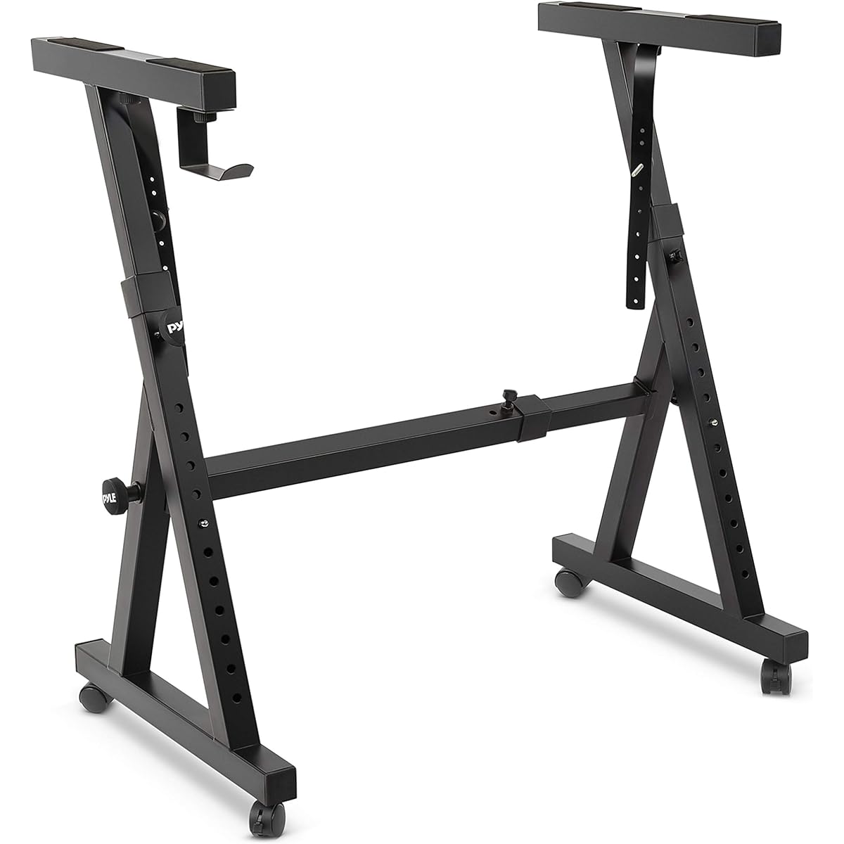 Pyle Port Universal Electronic Black Heavy Duty Z Style Keyboard Organ Holder Rack Portable Piano Stand Adjustable Height and Width with Locking Wheels PKST48