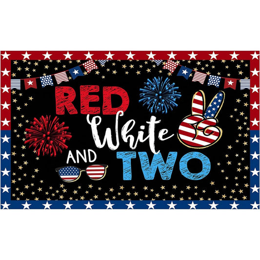 Allenjoy 4th of July 2nd Birthday Party Backdrop Red White and Two Background Patriotic Independence Day Birthday Decorations Supplies Banner Cake Table Photo Booth Props