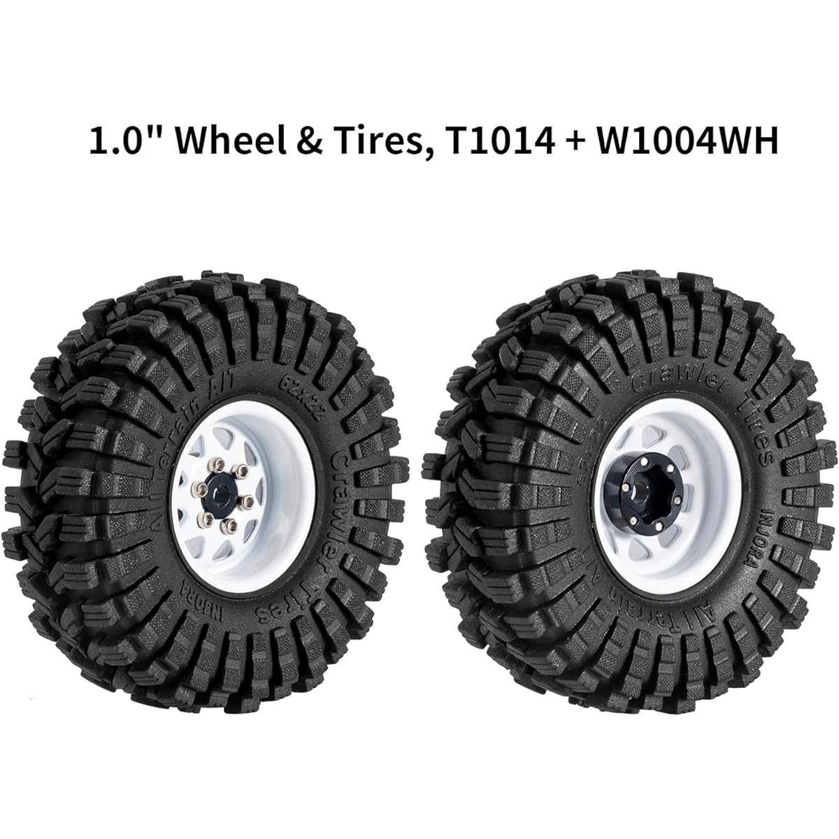 INJORA 1.0 Beadlock Wheel Tire Set -3.78mm Offset Wheel Rim for 1/18 1/24 RC Crawler Car Axial AX24 SCX24 FMS FCX24 TRX4M White (W1004-T1014)