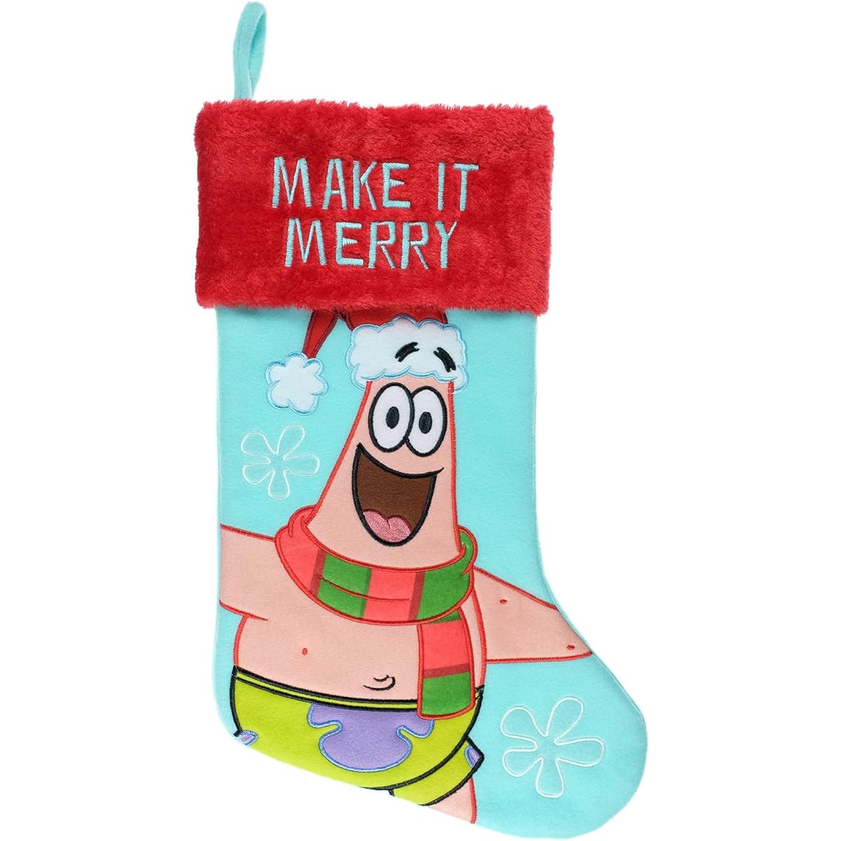 Ruz Spongebob Patrick 20" Applique Christmas Stocking Gift Holder Christmas Present Holder Indoor Home Decor Holiday Decorations
