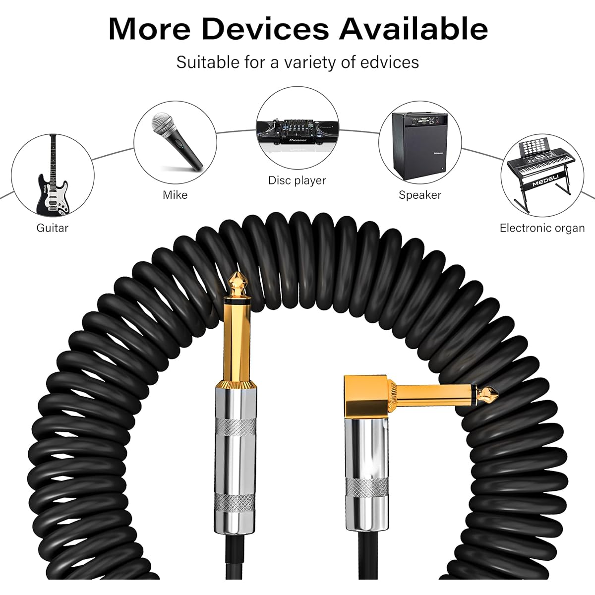 IUKUS Guitar Cable Electric Guitar AMP Cable Right Angle 6.35mm 1/4 inch TR Instrument Cord for Guitar Bass Mandolin Keyboard Pro Audio