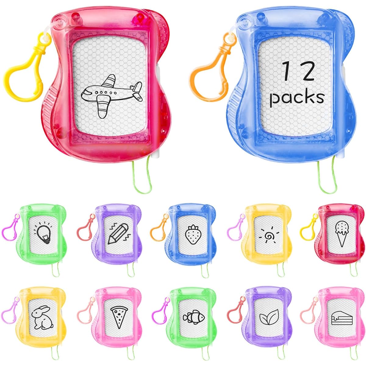 Kaemi Mini Magnetic Drawing Boards for Kids, 12pcs Erasable Doodle Sketching and Writing Paint Pads with Backpack Keychain Clips, Great Birthday Party Gifts, Kids Classroom Giveaways, Goodie Bag Fillers