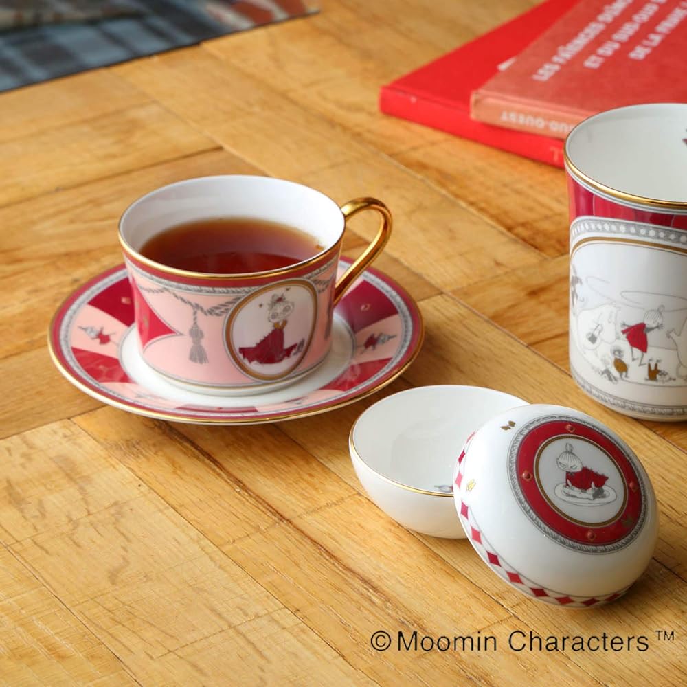 Noritake Cup & Saucer (Coffee Tea) 245cc Moomin Moominvalley Summer Festival 1 Guest Red Bone China TG93686/N-092L