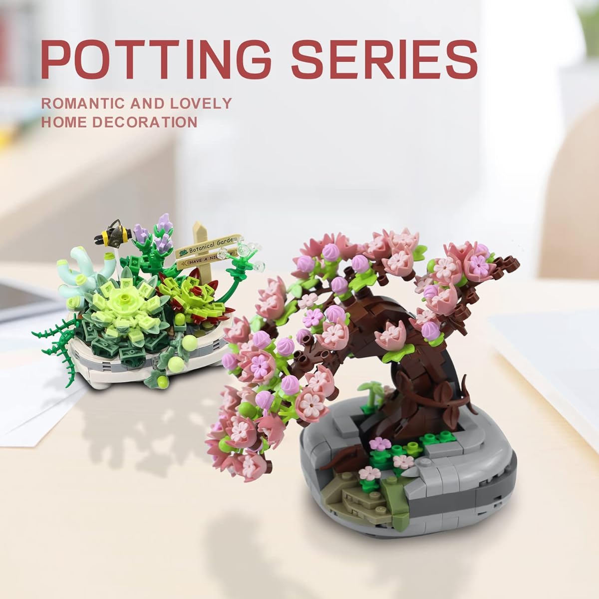 Waktuk Mini Bricks Sakura Bonsai Model Cherry Blossom Potted Tree Building Blocks Kit 426 Pieces Mini Particle Simulation Flower Botanical Collection Building Toys (Not Compatible with Lego Sets)