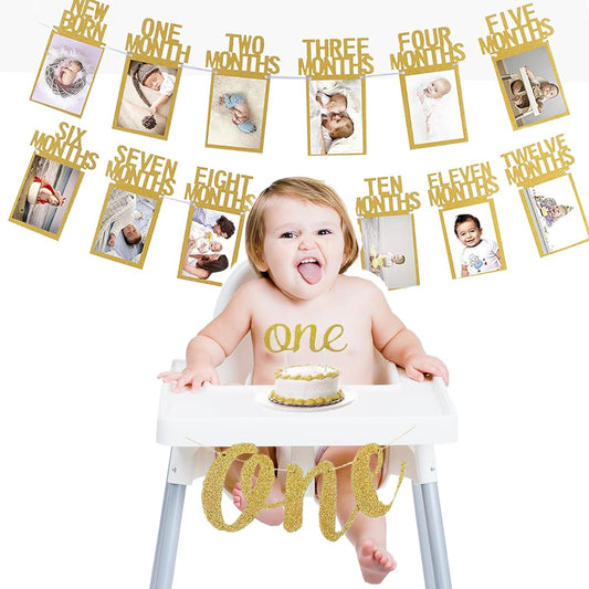 1st Birthday Baby Photo Banner, Newborn to 12 Months, Highchair Banner, Monthly Photo Banner, Hanging Garland, 1st Birthday Celebration Decorations