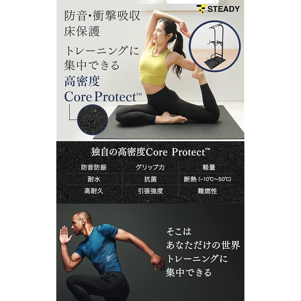 STEADY Training Mat [Designed in Japan proprietary high-density Core Protect™ / Soundproofing/Vibrationproofing/Shock Absorption / 115×76cm] Steady ST137-76 Floor Mat Vibration Absorption Mat