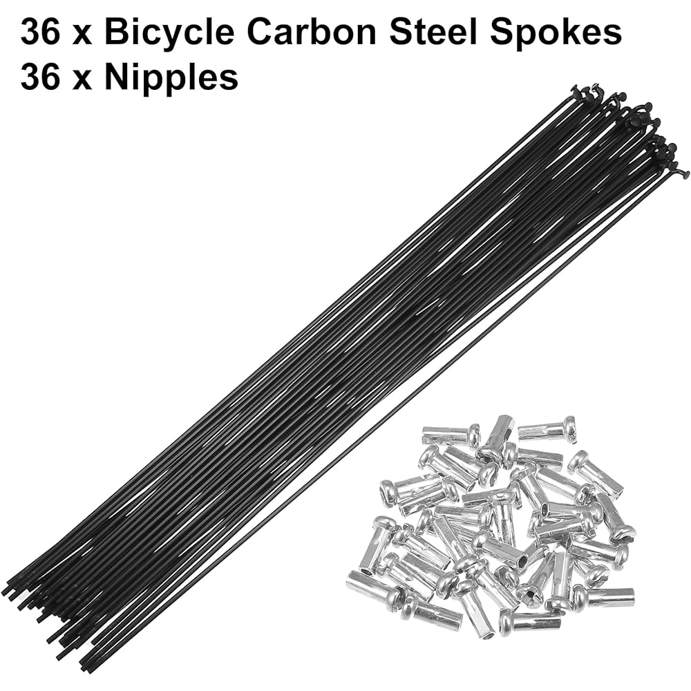 X AUTOHAUX Bicycle Carbon Steel Spokes with Nipples 14G Bicycle Spokes for Bicycle 288mm Length Black 36pcs