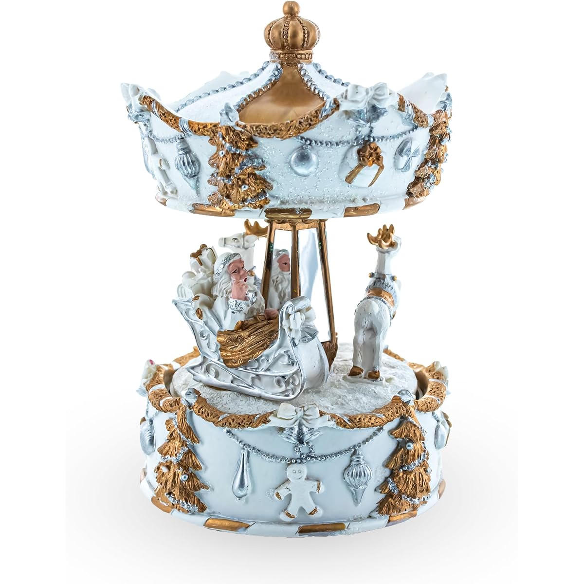 Santa's Reindeer Carousel: White Spinning Christmas Musical Box