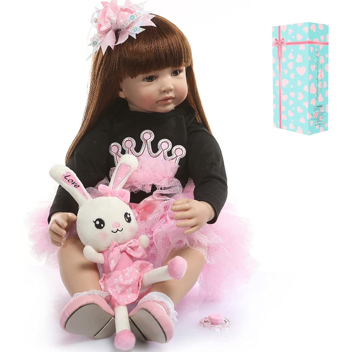 24 Inch Reborn Toddler Doll Soft Silicone Vinyl Cotton Body Princess Girl Lifelike Baby Doll Detail Painting Christmas Birthday Gift (1937)