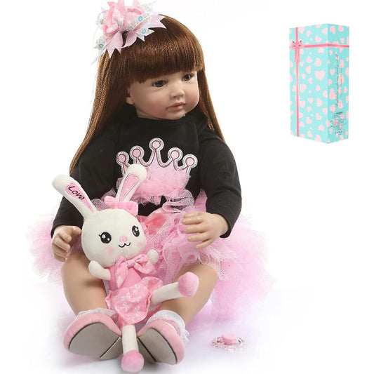 24 Inch Reborn Toddler Doll Soft Silicone Vinyl Cotton Body Princess Girl Lifelike Baby Doll Detail Painting Christmas Birthday Gift (1937)