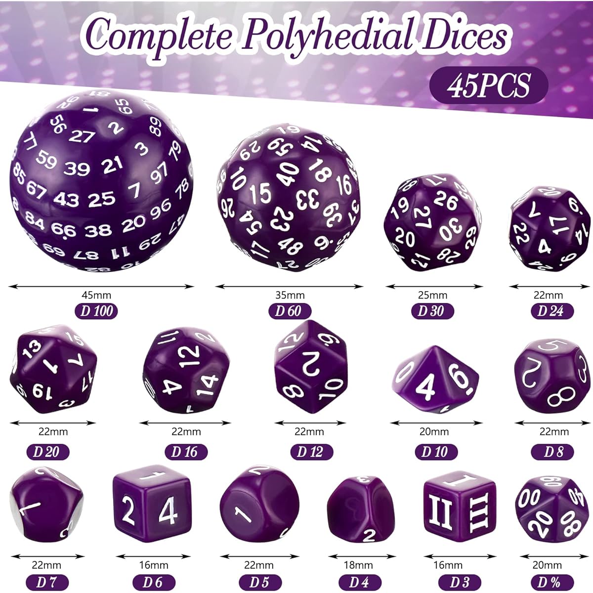 Libima D3-D100 Polyhedral Dice Set, Set of 3, 100-sided Dice, Polyhedral Dice Set for Role Playing Table Game Parties (Black & Purple, Black & White, Purple & White)