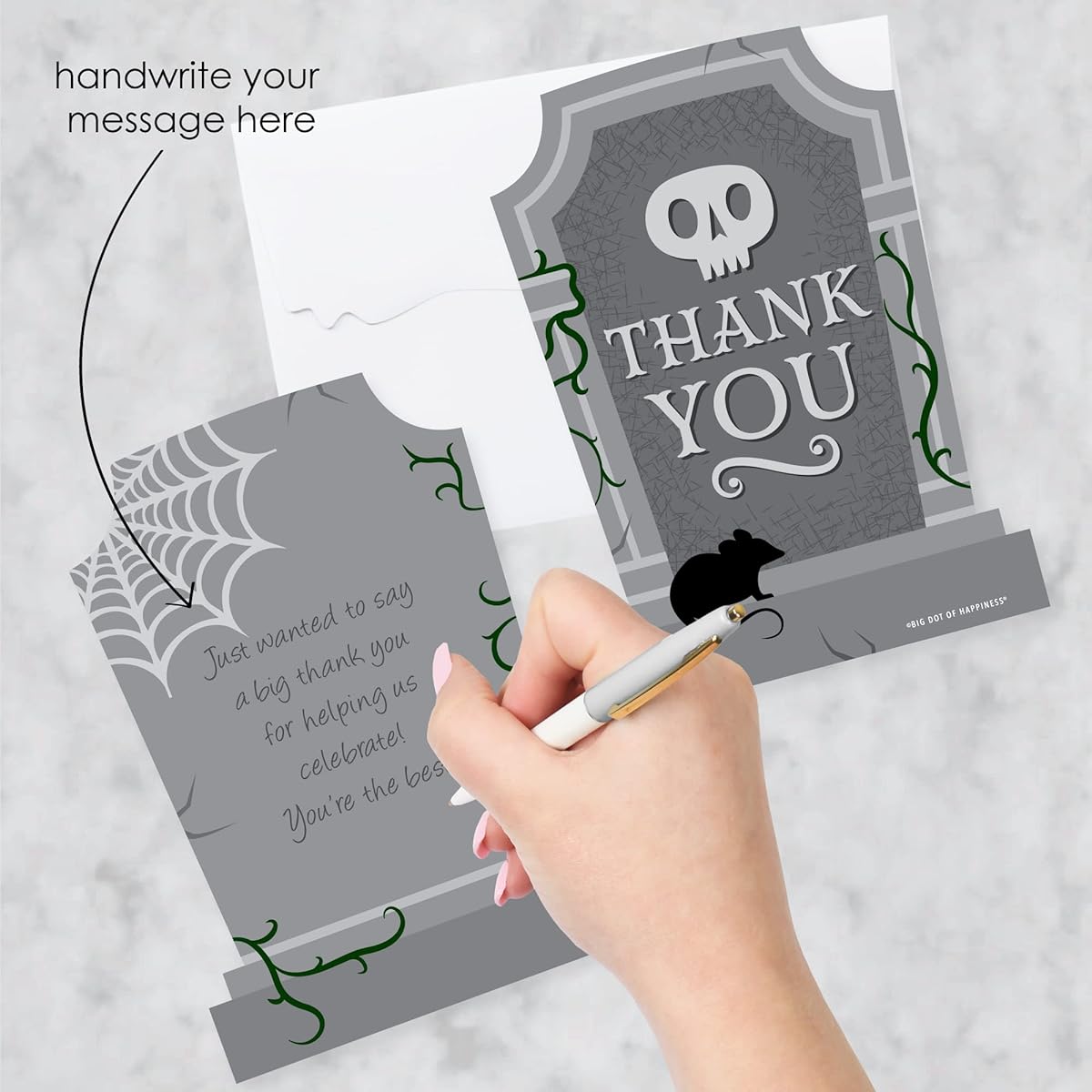 Big Dot of Happiness Spooky Graveyard - Shaped Thank You Cards - Spooky Halloween Tombstone Party Thank You Note Cards with Envelopes - Set of 12