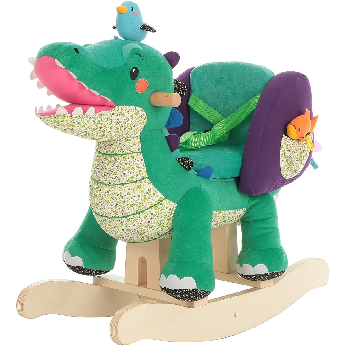 Labebe Kids Rocking Horse, Kids Wooden Horse, Ride-on Toy, Soft Seat - Green Crocodile