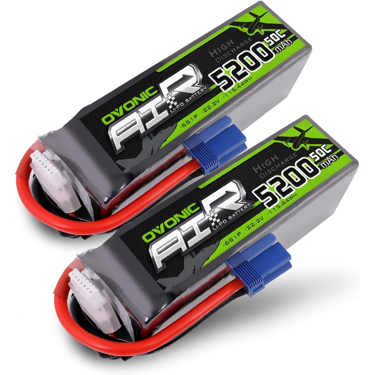 OVONIC Lithium Polymer Battery 5200mAh 50C 22.2V 6S RC Battery with EC5 Connector for RC Planes, DJI Quadcopters, RC Helicopters, RC Cars, Trucks, Boats, etc. (2 Pack)