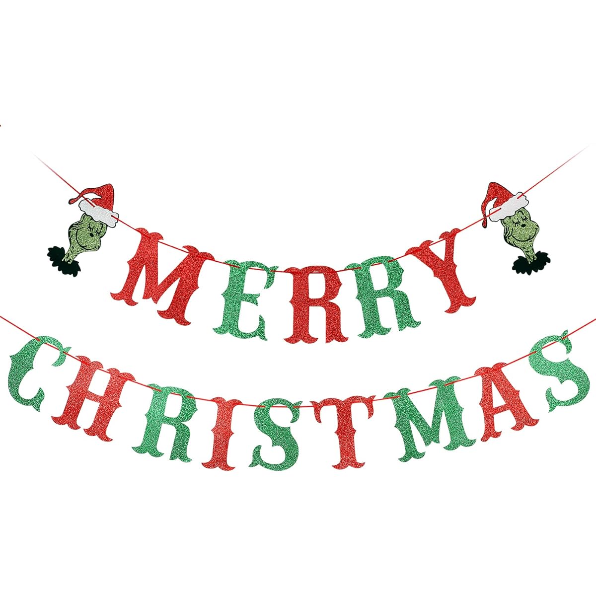 Red Green Glitter Merry Christmas Y'all Banner Christmas Wonderland Party Decorations
