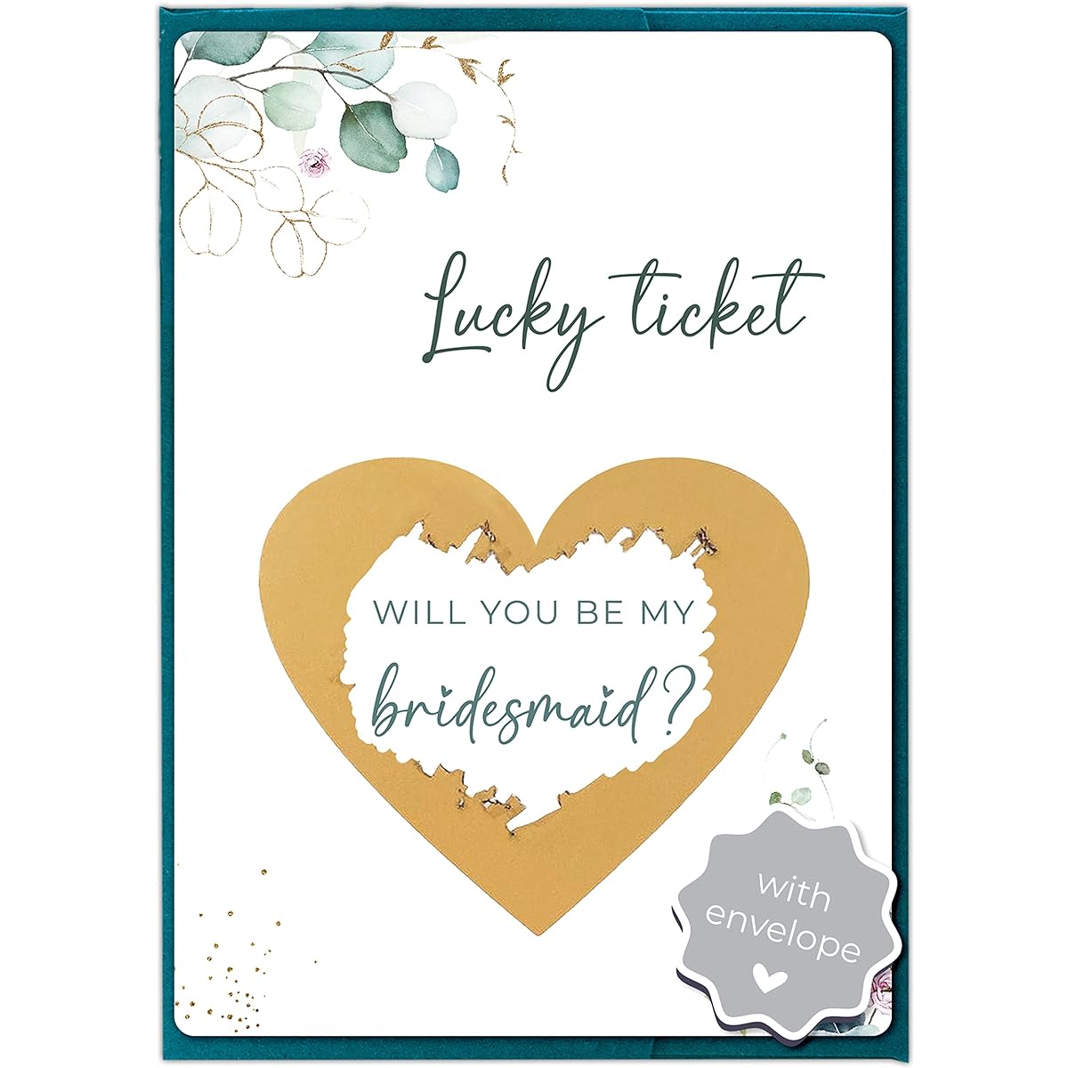 JoliCoon Will you be my bridmaid scratch card - bridesmaid proposal - eucalyptus with envelope