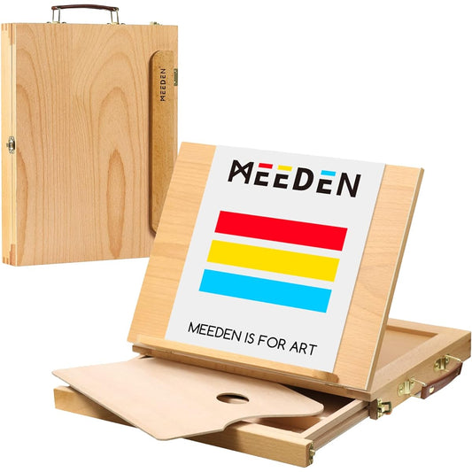 MEEDEN Table Sketch Box Easel - Portable Solid Beech Table Top Wooden Easel Drawing & Sketch Board with Storage Drawer & Palette, Canvas for Beginner Artists, Art Students, Kids, 11" x 14"