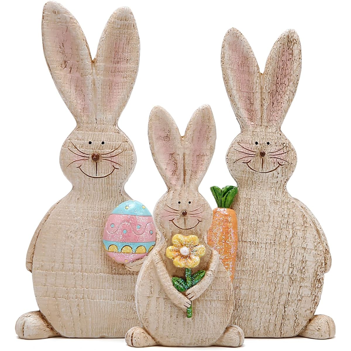 Hodao Easter Bunny Decorations Spring Easter Rabbit Decorations Figurines Table Toppers Party Home Holiday Cute Bunny Easter Day Decorations Set of 3