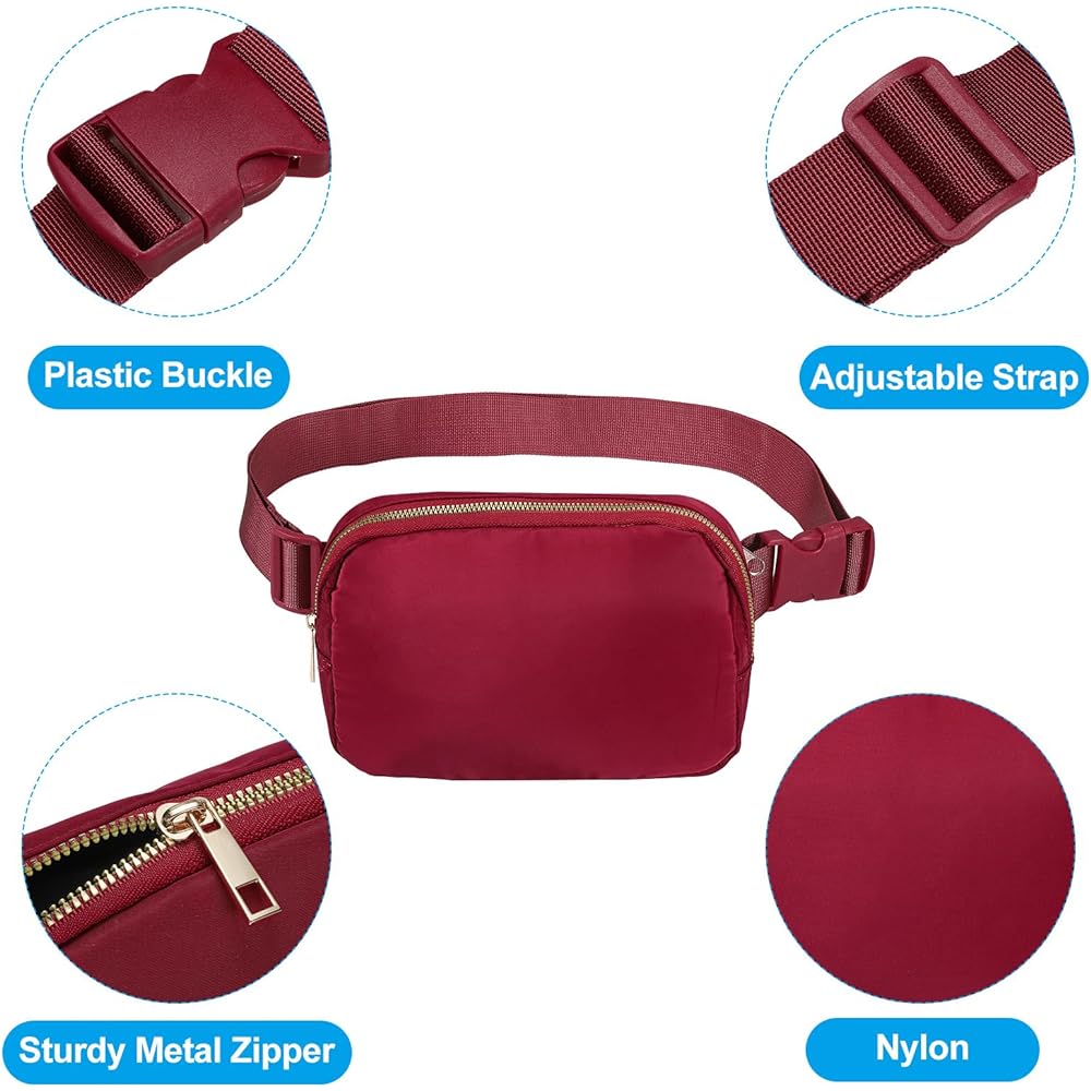 PATIKIL Fanny Pack Waterproof Belt Bag Men & Women Adjustable Crossbody Bag Waist Bag for Running Travel Workout Wine Red
