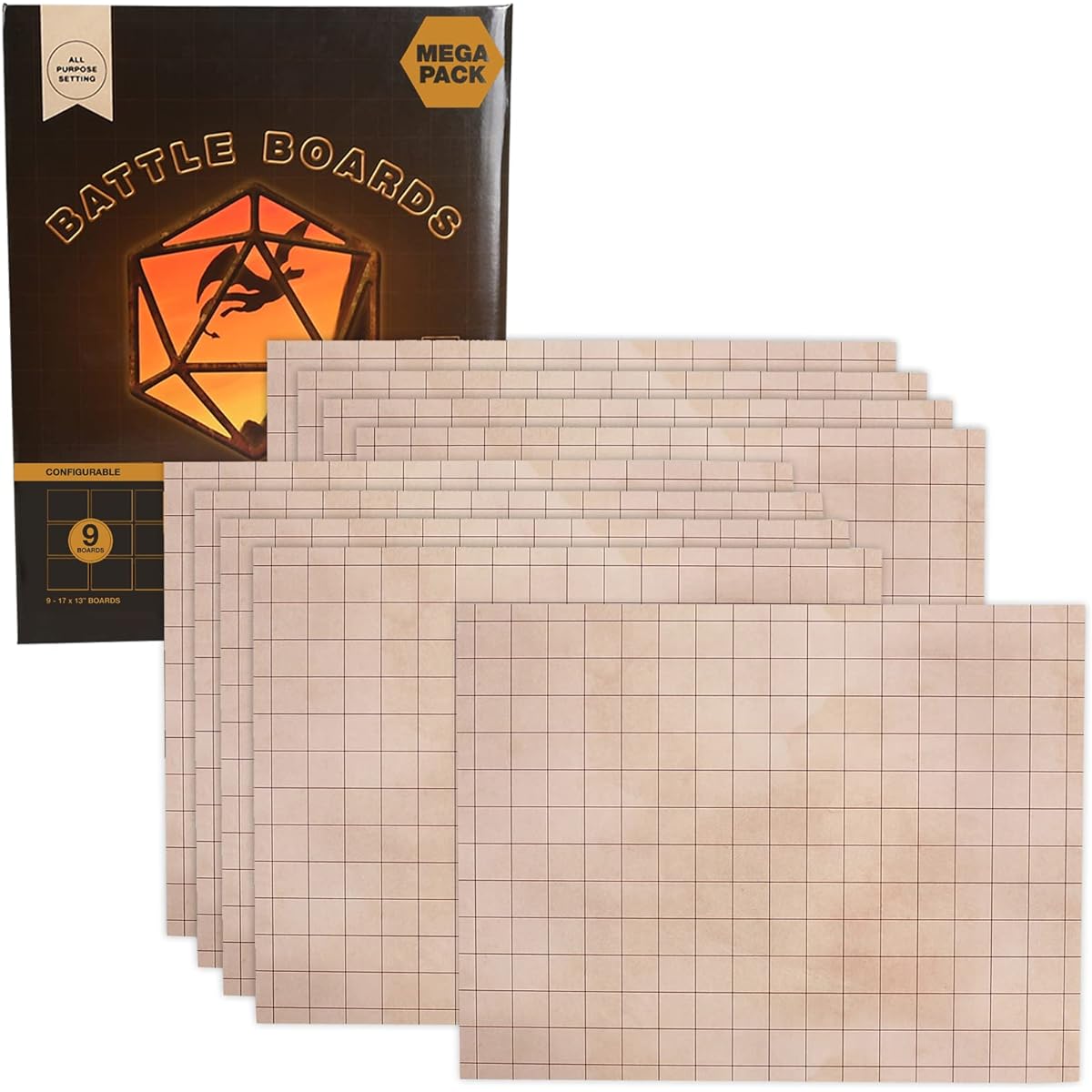 Battle Mat with Grid for Role Playing Games - 9 Pack Mega Pack Andvari Battleboard