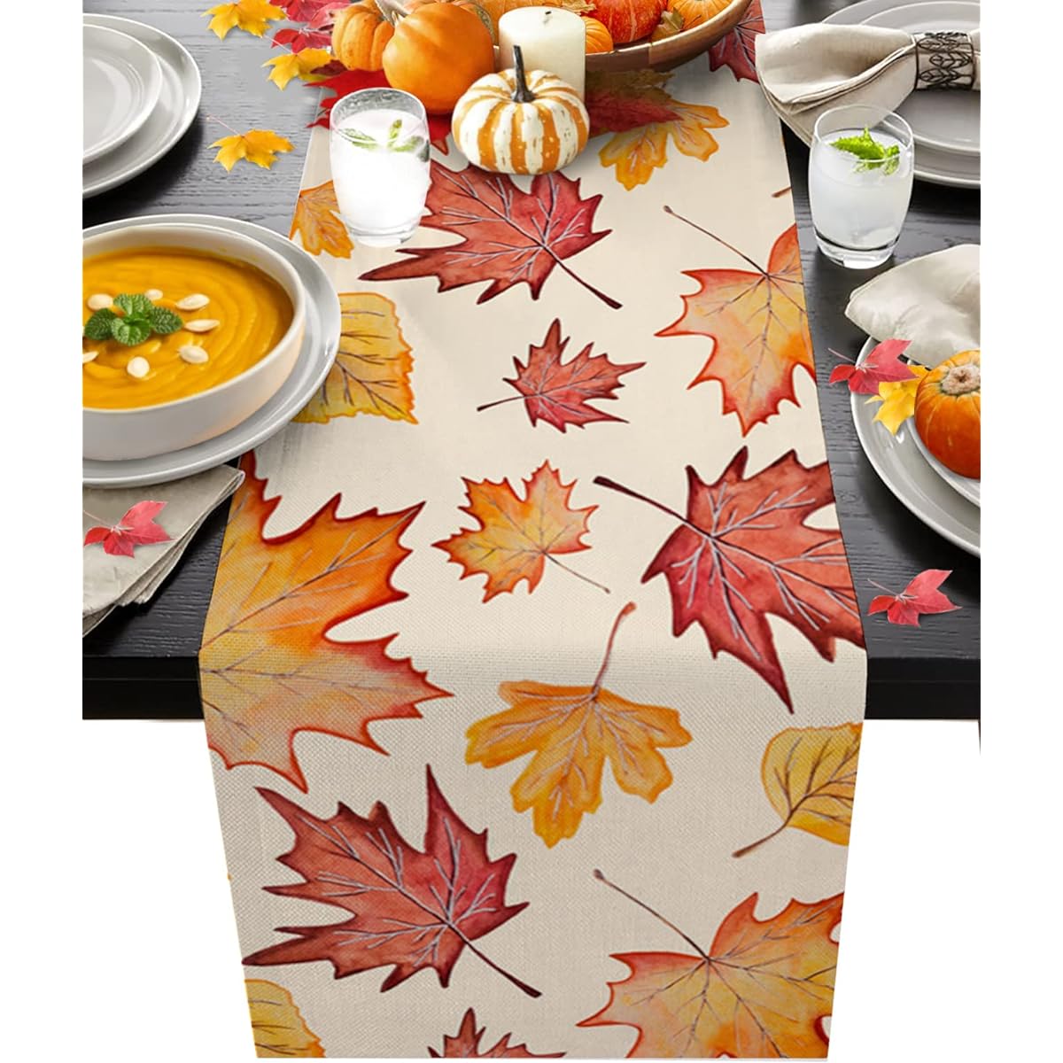 Libaoge Table Runner 90 Inches Length for Kitchen Dining Table, Fall Autumn Maple Leaf Rustic Burlap Coffee Table Runner for Family Dinners, Parties, Holiday Gatherings, 13 x 90 Inches
