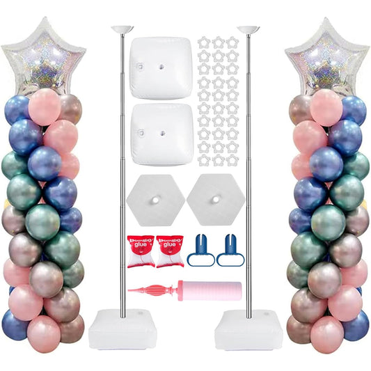 AooeDomi Set of 2 Metal Balloon Column Stands, Reusable Telescopic Design, 1.57-7 Feet Tall Balloon Stand for Party Decorations