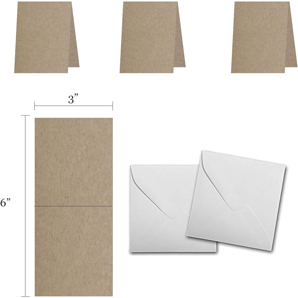 Blank 3" x 3" Folded Mini Note Card Set - 50 Folded Cards & 50 White Envelopes - Made in the USA (Grey)