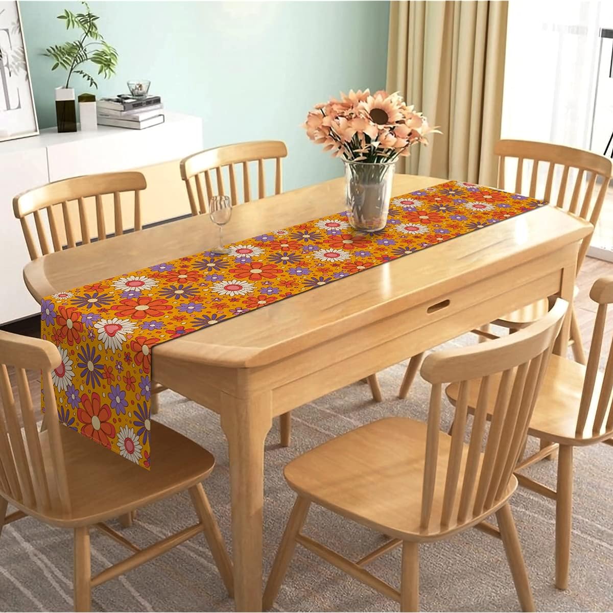 Linen Retro Groovy Table Runner Daisy One Two Groovy Birthday Party Decoration Farmhouse Home Dining Kitchen Table Decor