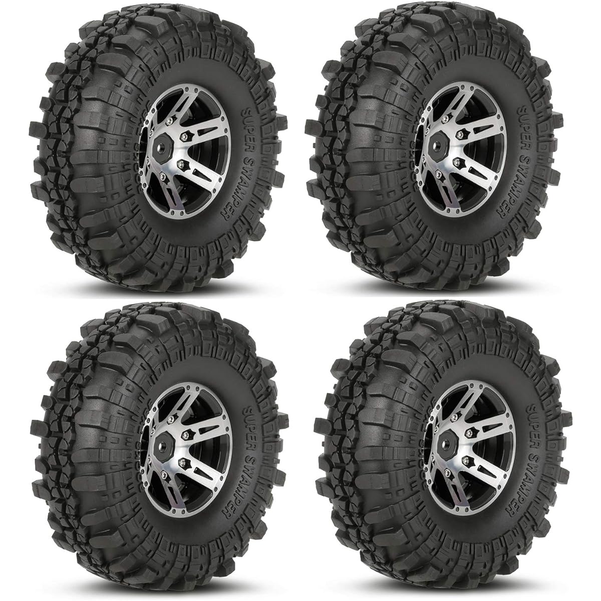 LAFEINA 1.9inch 110mm Rubber Tire Alloy Beadlock Wheel Rim for 1/10 Scale RC Rock Crawler Car