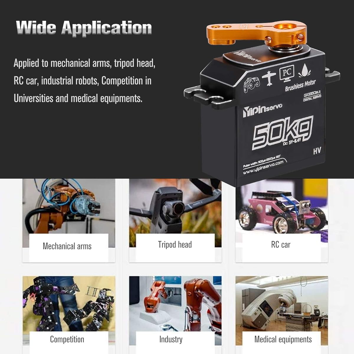GoolRC GX3350BLS 50KG Digital Servo IP67 Waterproof Steering Servo 180° Full Metal Body Stainless Steel Gear Brushless Motor Servo for 1/8 1/5 RC Car RC Crawler RC Boat Airplane Helicopter Robot