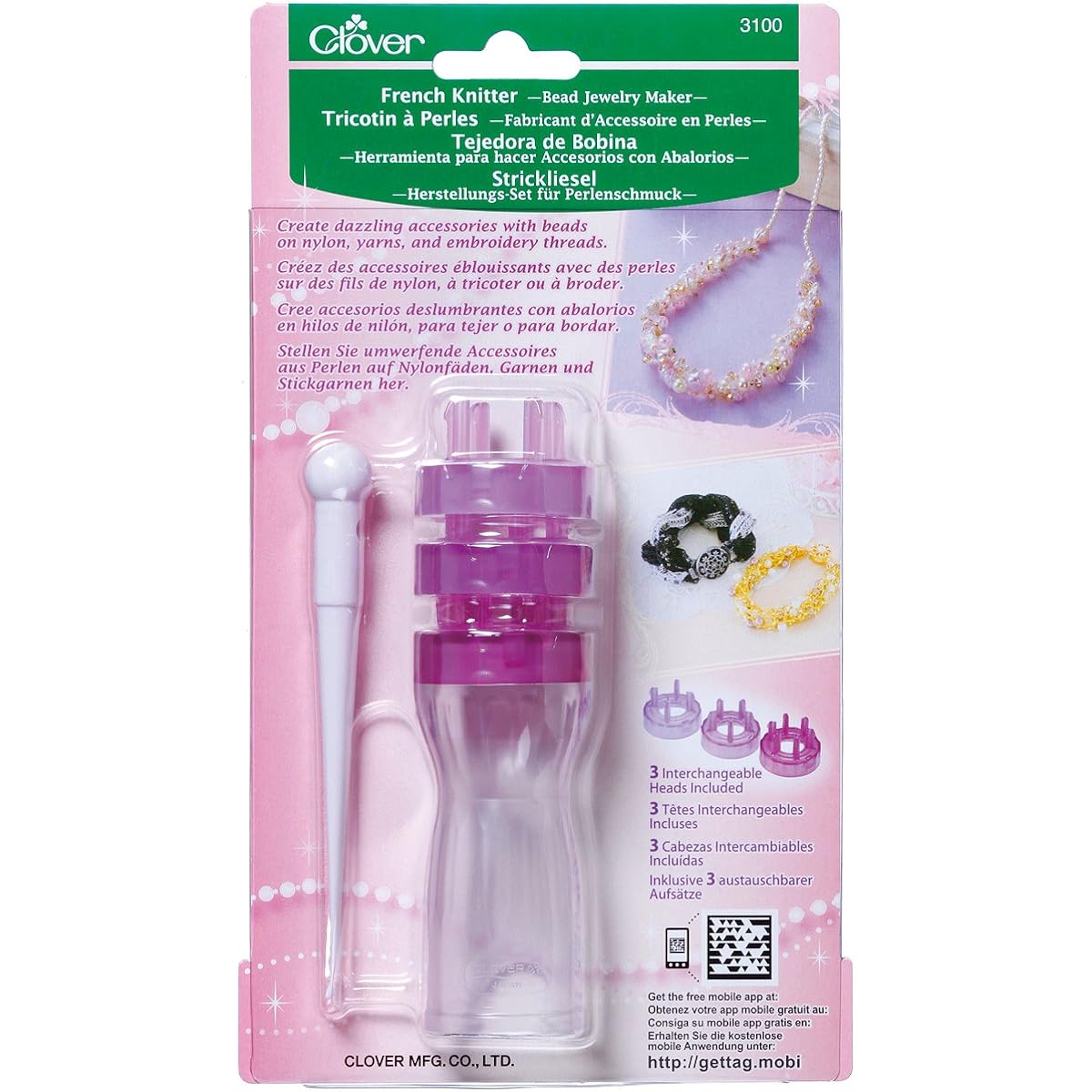 Clover 3100 French Knitter Bead Jewelry Maker with 3 Interchangeable Heads