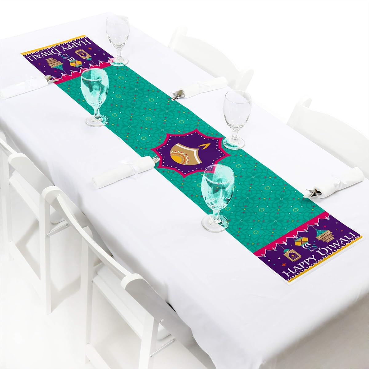 Big Dot of Happiness Happy Diwali - Little Lights Festival Party Paper Table Runner - 12 x 60 Inch