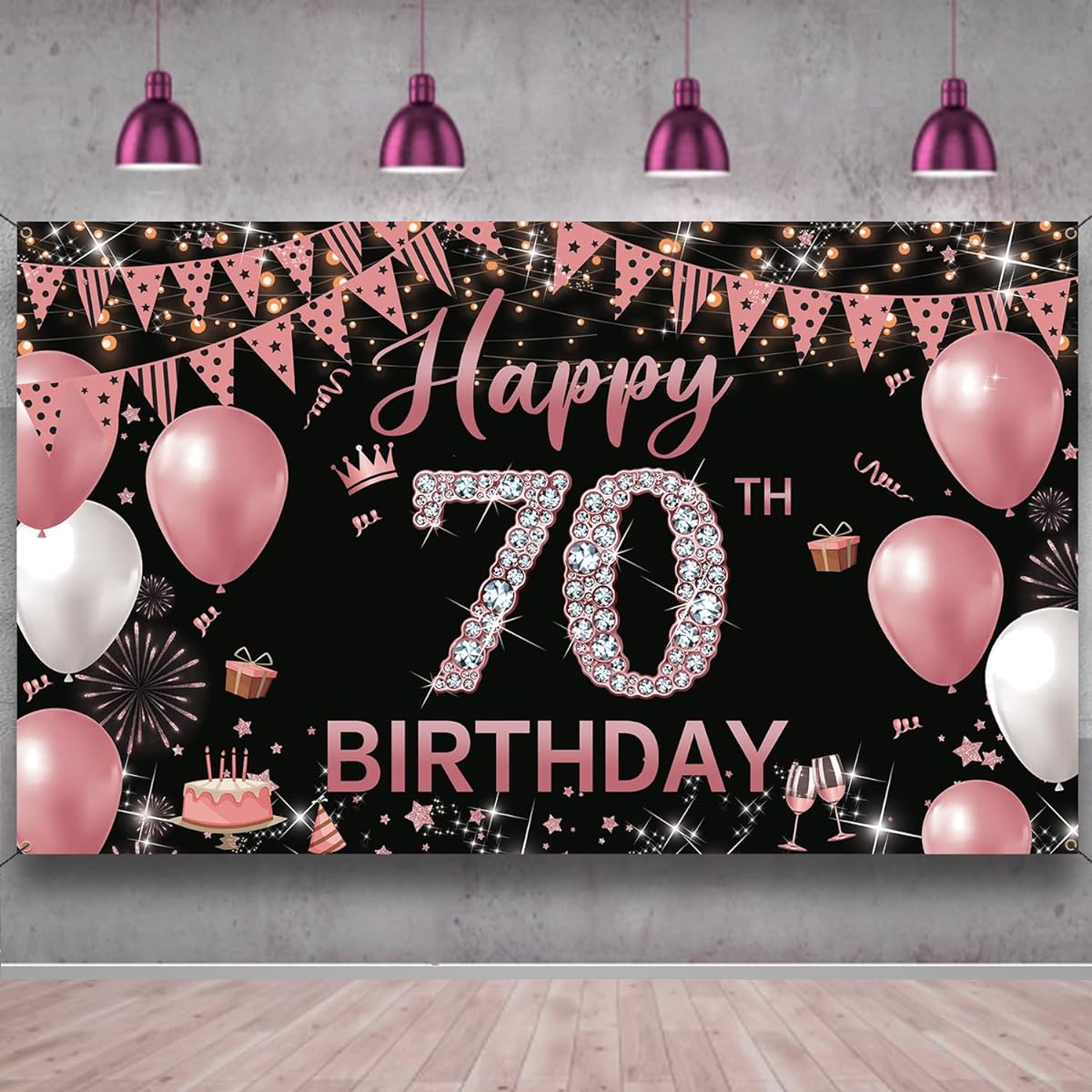 PHXEY 70th Birthday Decorations Backdrop Banner for Women Rose Gold 70th Birthday Decorations 70th Birthday Party Background 70th Birthday Theme Photo Props Fabric 6ft x 3ft