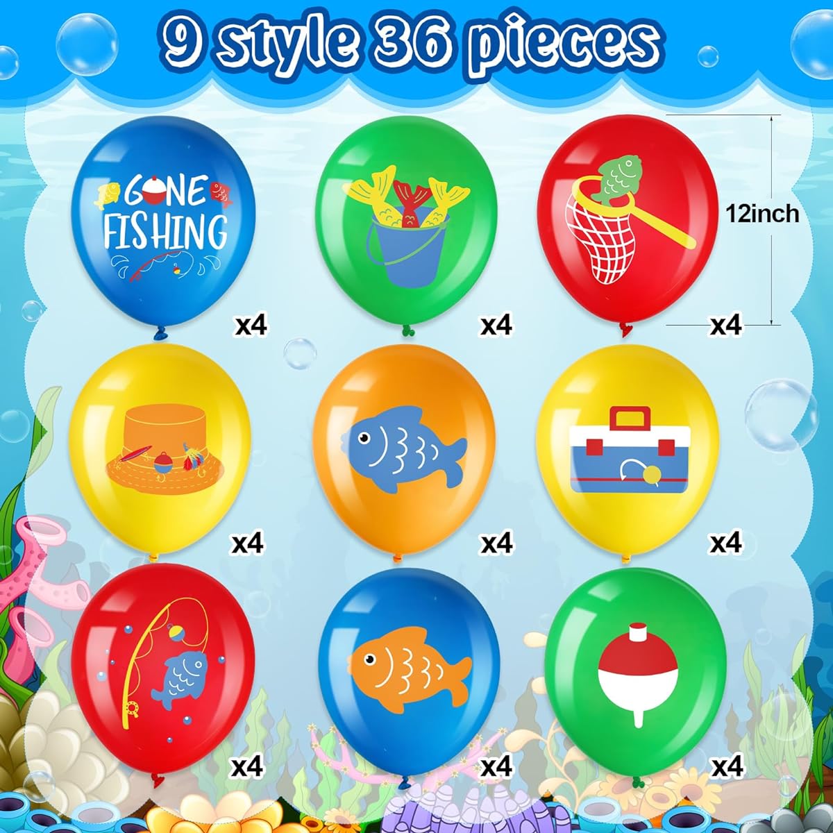 Capoda 38pcs Fish Balloons Fishing Birthday Party Supplies Gone Fishing Latex Balloons Fish Floating Balloons Gone Fishing Party Supplies Clownfish Foil Balloons Fish Under the Sea Party Decorations